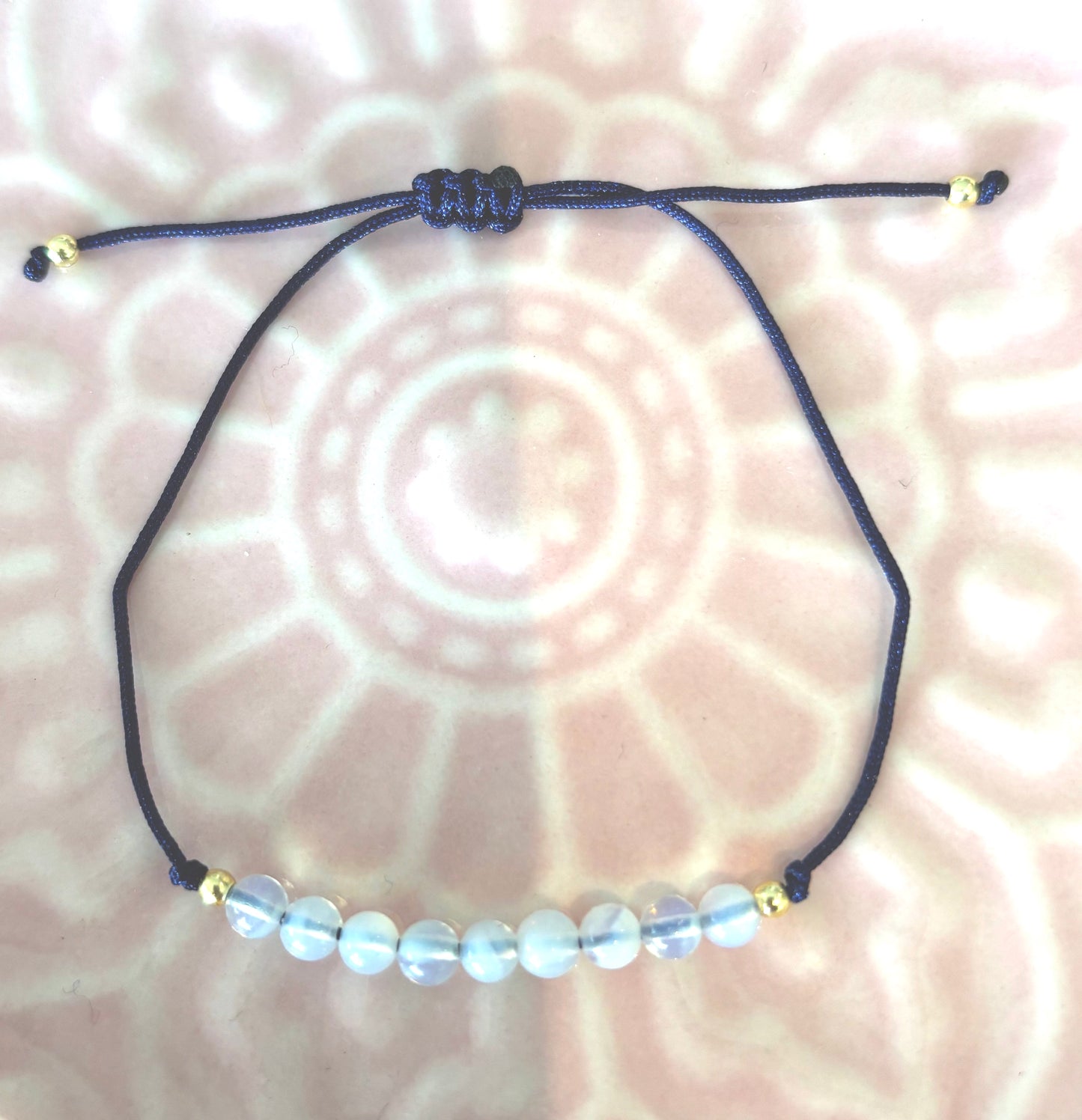 Krystal 4 - Moonstone crystal navy blue cord adjustable bracelet