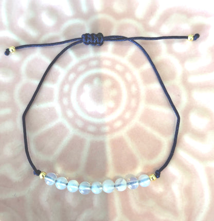 Krystal 4 - Moonstone crystal navy blue cord adjustable bracelet