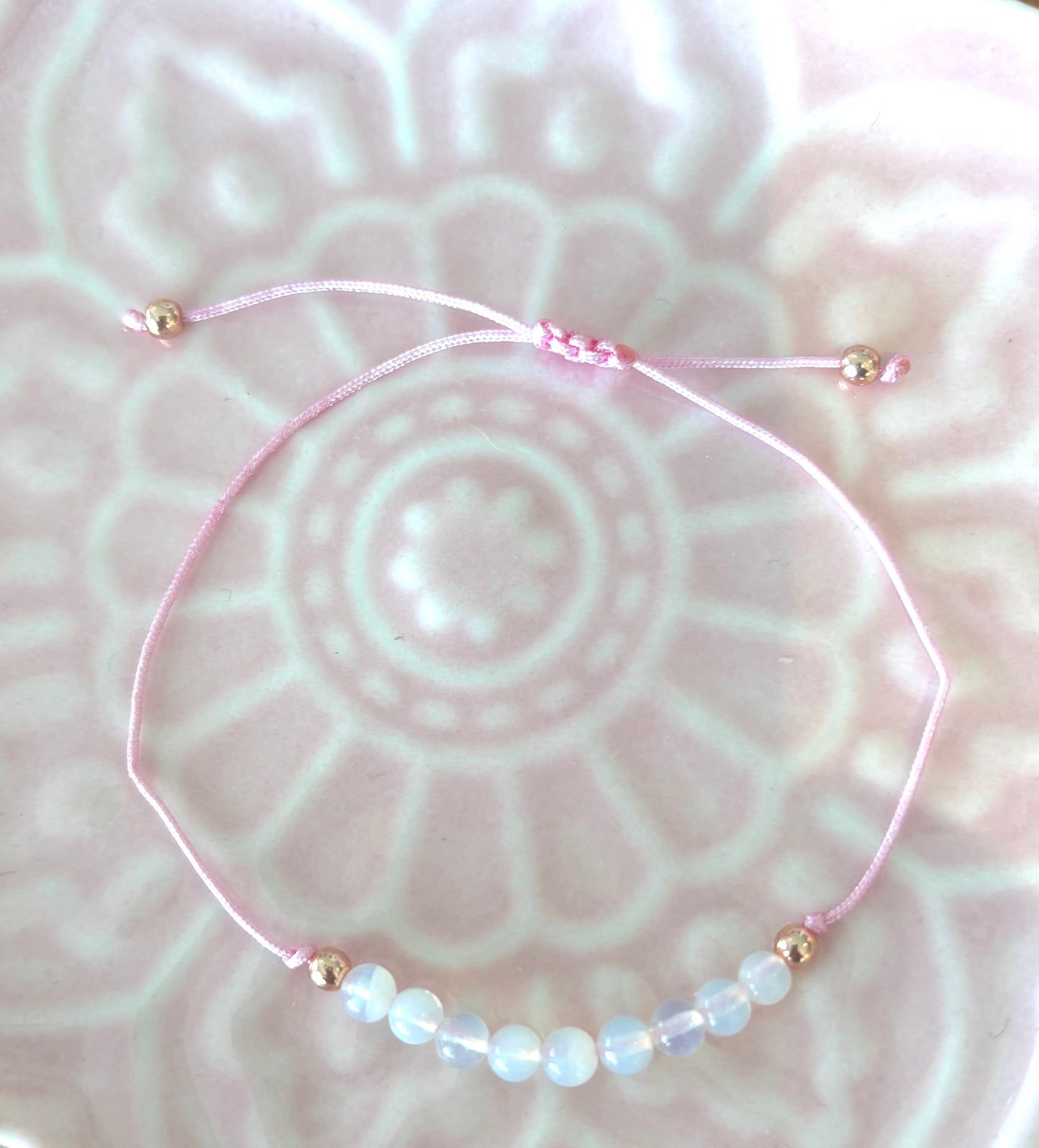 Krystal - Moonstone Crystal and pink cord adjustable bracelet