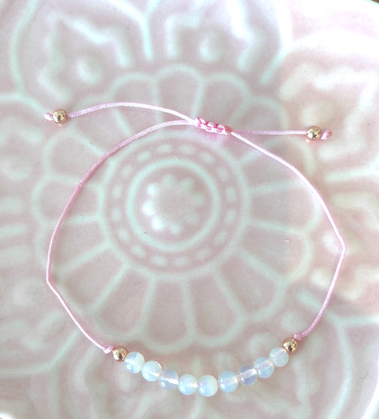 Krystal - Moonstone Crystal and pink cord adjustable bracelet